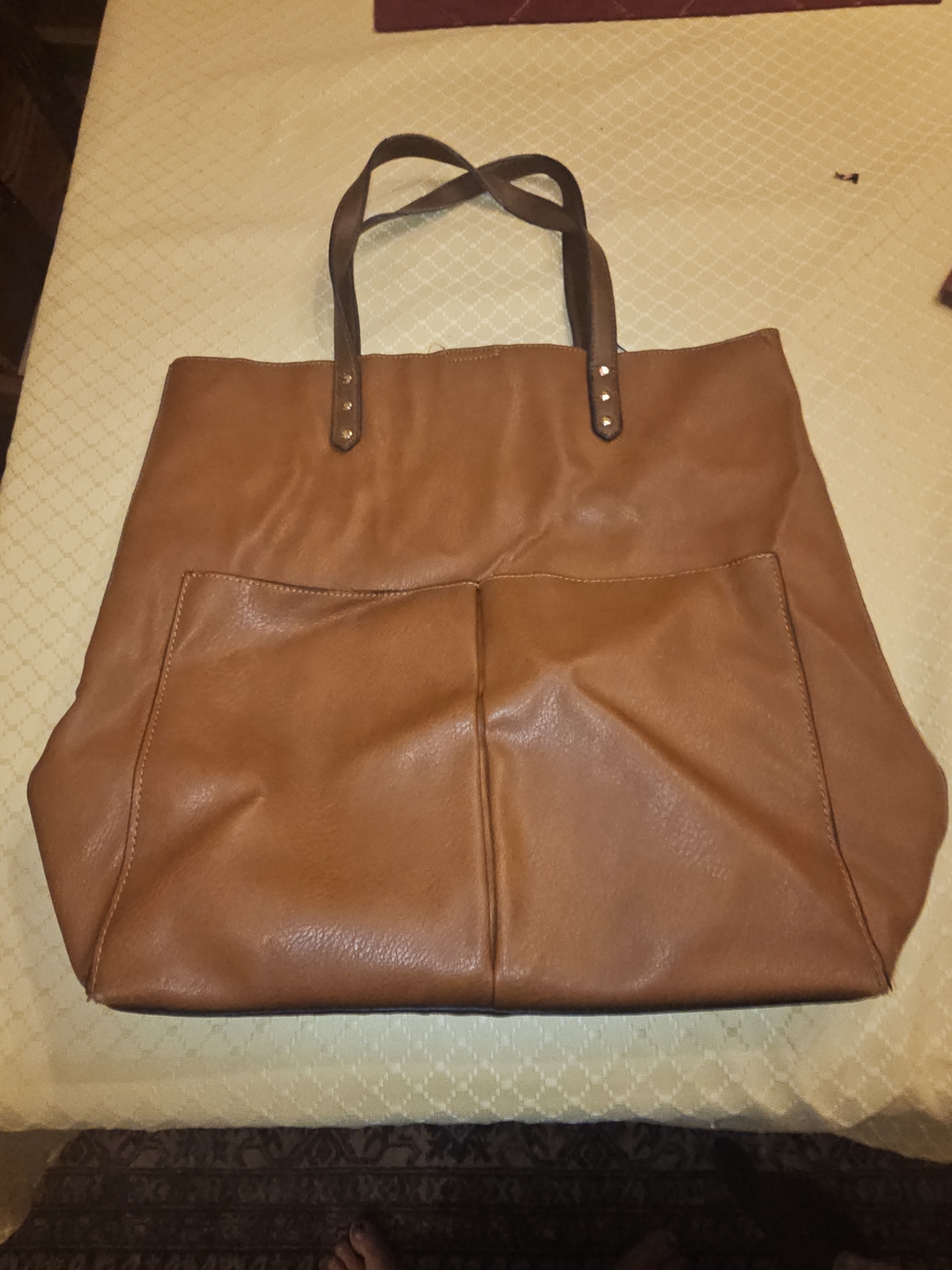 Sole Society Classic Tan Faux Leather Tote with Front Pockets